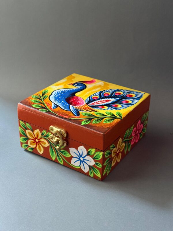 Peacock Themed Wooden Jewellery Box