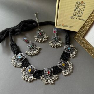 Black Threaded Oxidized Necklace Set 2