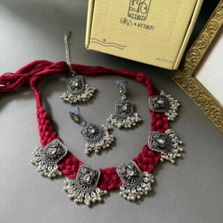 Ruby Threaded Oxidized Necklace Set1