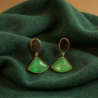 Black & Green Glass Stone Geometric Earring