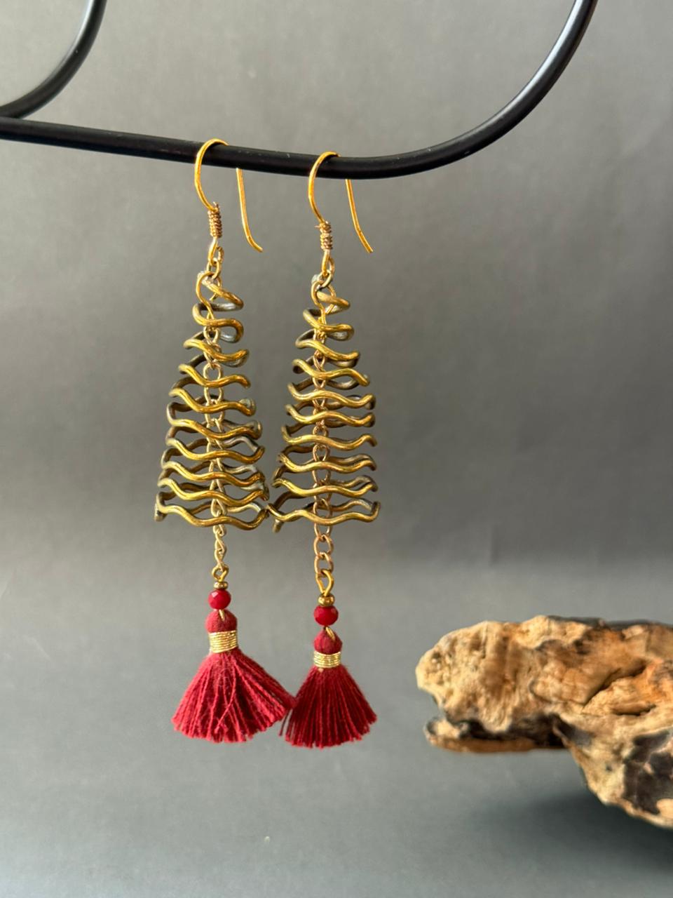 Maroon Drop Spiral Earring
