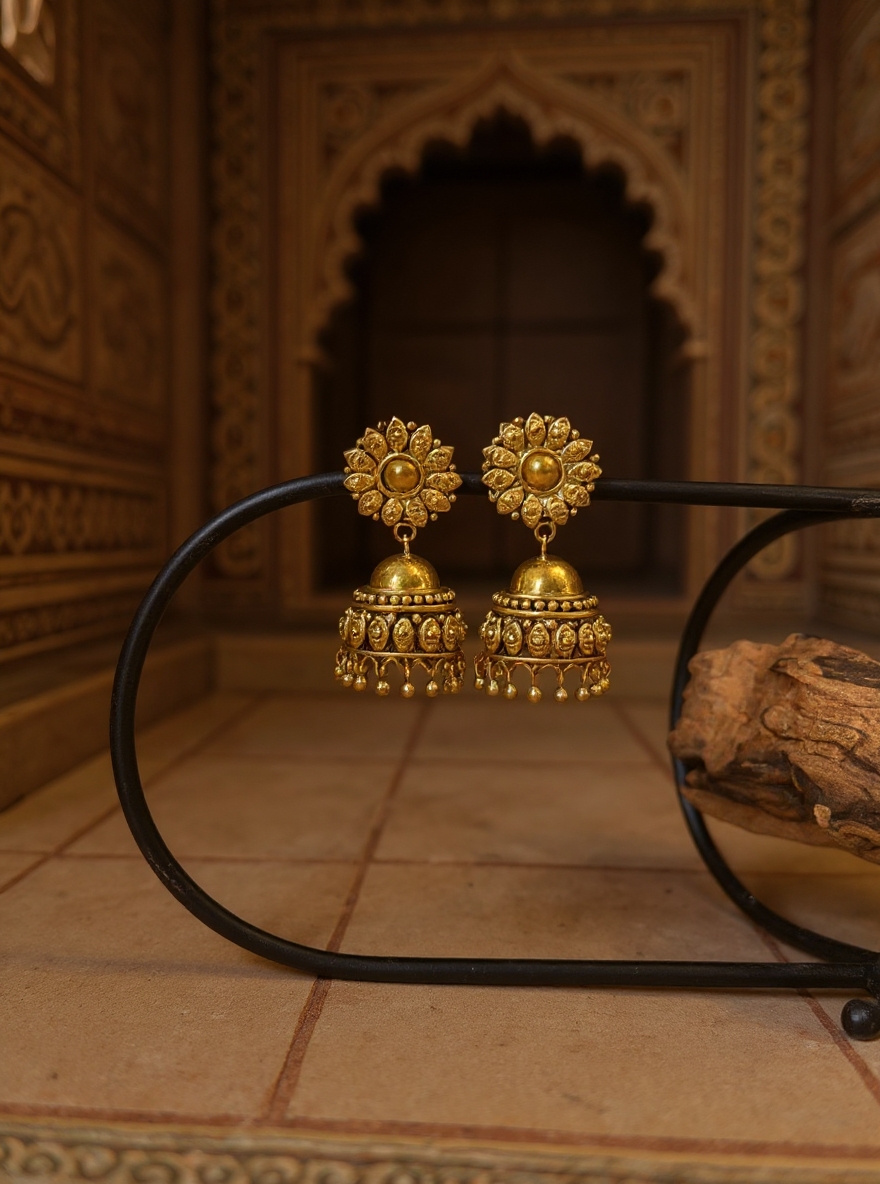 Antique Gold Temple Jhumka V7 - Image 2