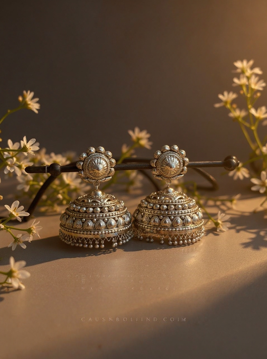 Silver Blossom Jhumka