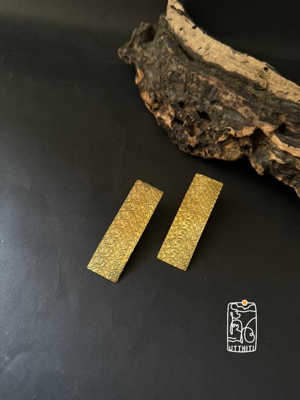 Engraved Brass Bar Stud Earrings