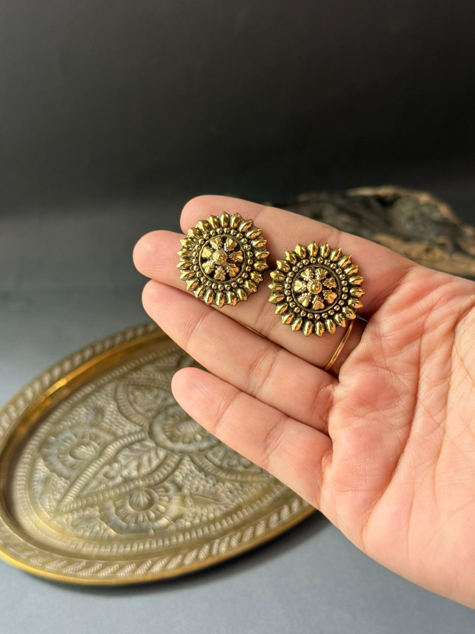Antique Sunburst Floral Stud Earrings