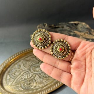 Antique Scarlet Bloom Stud Earrings