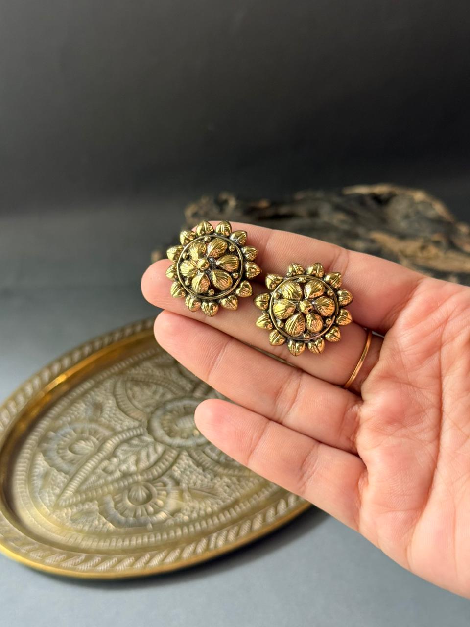 Antique Petal Bloom Stud Earrings