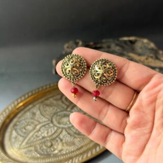 Antique Ruby Drop Stud Earrings