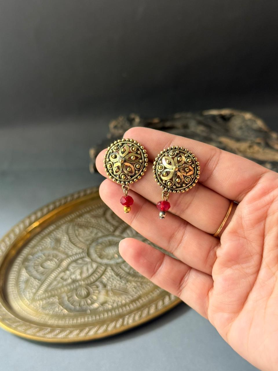 Antique Ruby Drop Stud Earrings