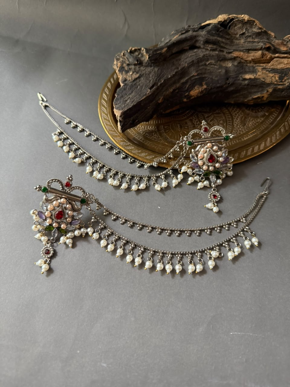 Silver Pearl MathaPatti Earrings