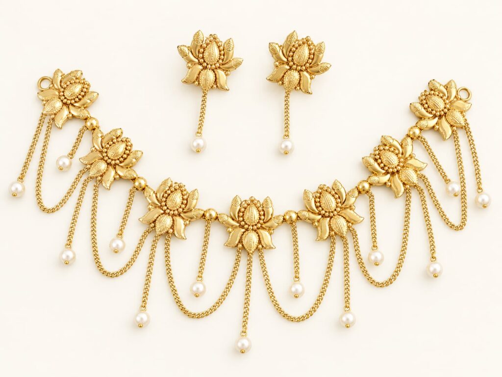 Lotus Pearl Necklace (Golden)