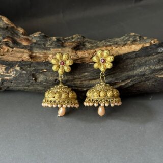 Gold Floral Jhumka Earrings