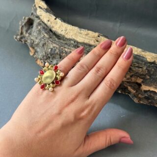Vintage Pearl and Red Stone Statement Ring