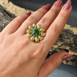 Vintage Floral Green Stone Ring